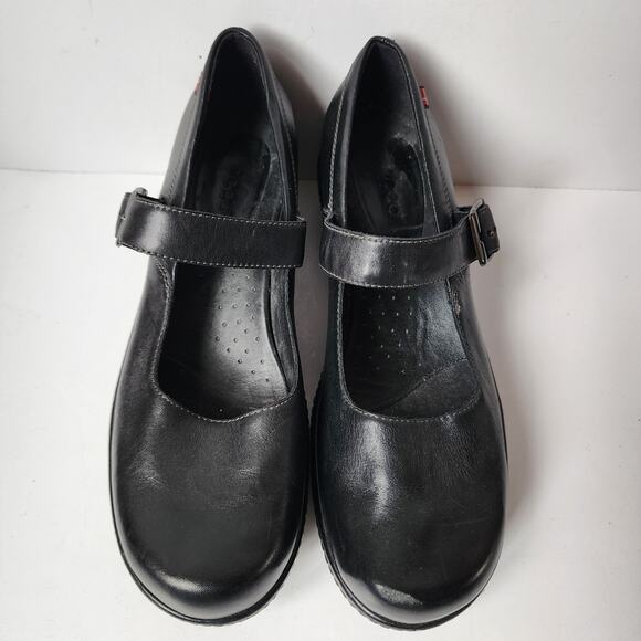 ECCO Shoes Womens Size 37 EU 6.5 US Clogs Mary Jane Wedge Black Leather Buckle - Picture 6 of 11